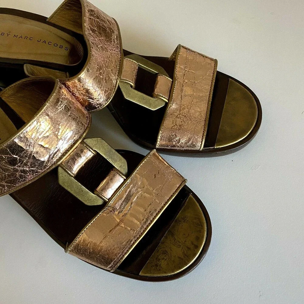Marc Jacobs Mule Slide Slip On Sandal Pink Metallic Open Toe Block Heel …